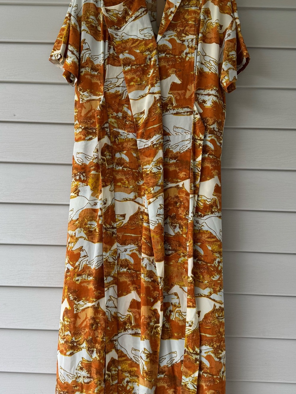 Rachel Comey Blasco Silk Wrap Midi Dress Orange White Horse Print Size M